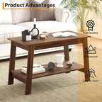 Coffee Table for Living Room, 2 Tier Coffee Table with Storage, Small Rectangular Center Tables with Shelf, Space Saving, Easy Assembly, Light Walnut