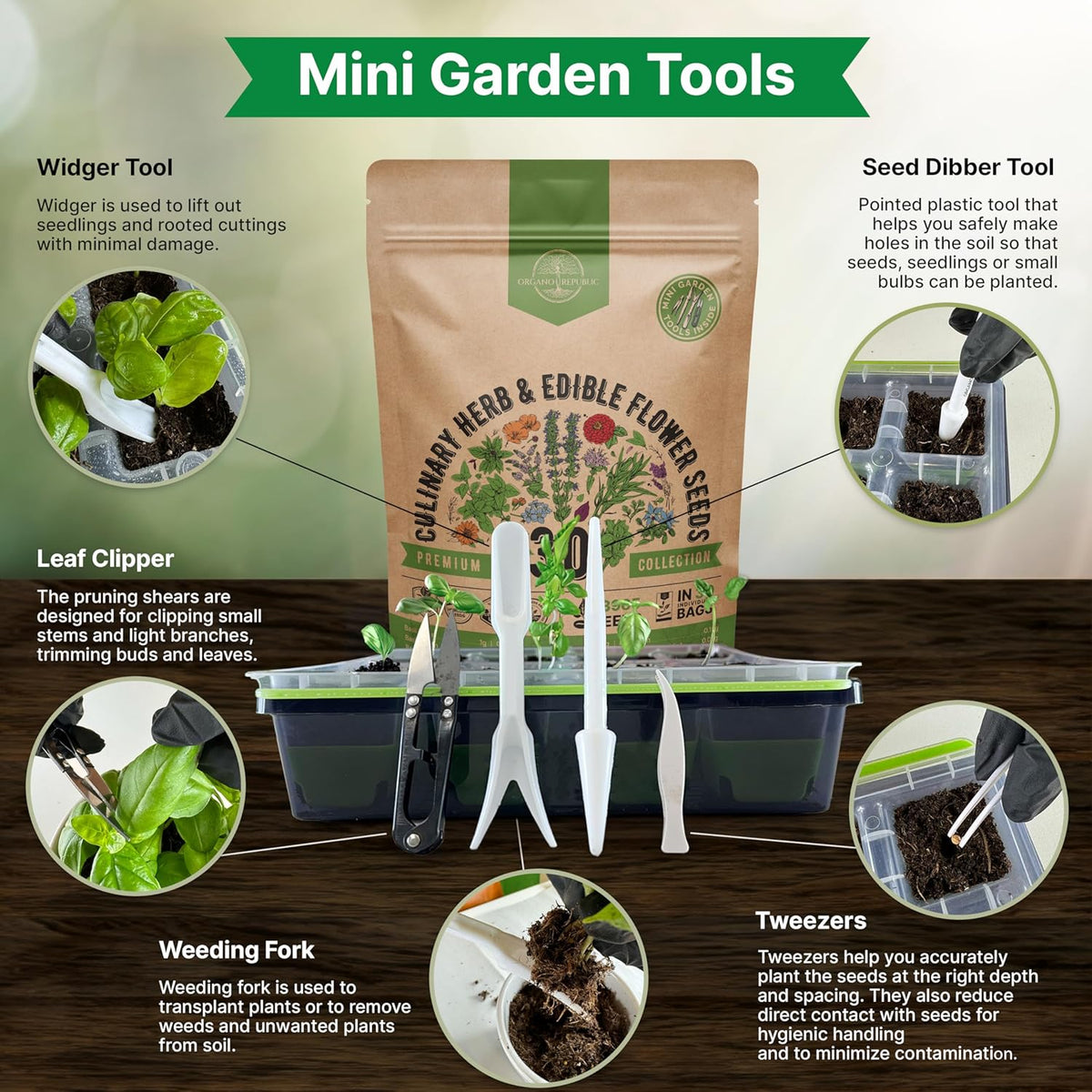 Organo Republic 30 Culinary Herbs & Edible Flower Seed Variety Pack- Indoor/Outdoor. 14000+ Non-GMO Heirloom Flower Seeds: Basil, Borage, Echinacea, Lavender, Oregano, Rosemary Seeds & More