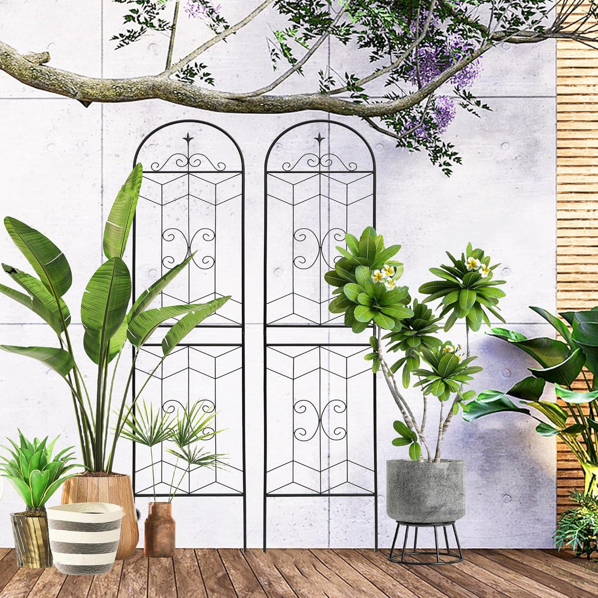 4 Pack 87x20in Garden Trellises with Black Metal Coating, Trellis for Climbing Plants Outdoor, Roses, Vines, Flowers, and Vegetables.