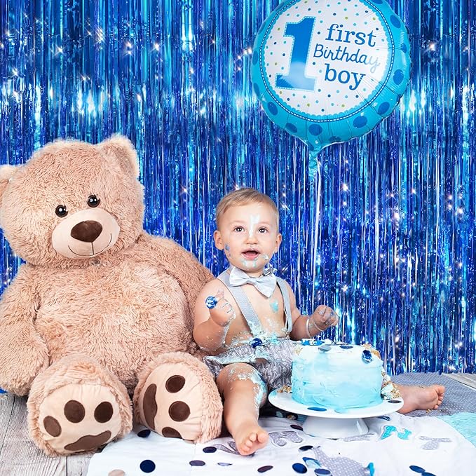 2Pack Blue Tinsel Backdrop Streamers, GCB Party Streamers Backdrop Foil Fringe Curtains for Wedding Birthdays Bachelorette Bridal Baby Shower, Graduation, Engagement Decors, Gender Reveal, Disco Party