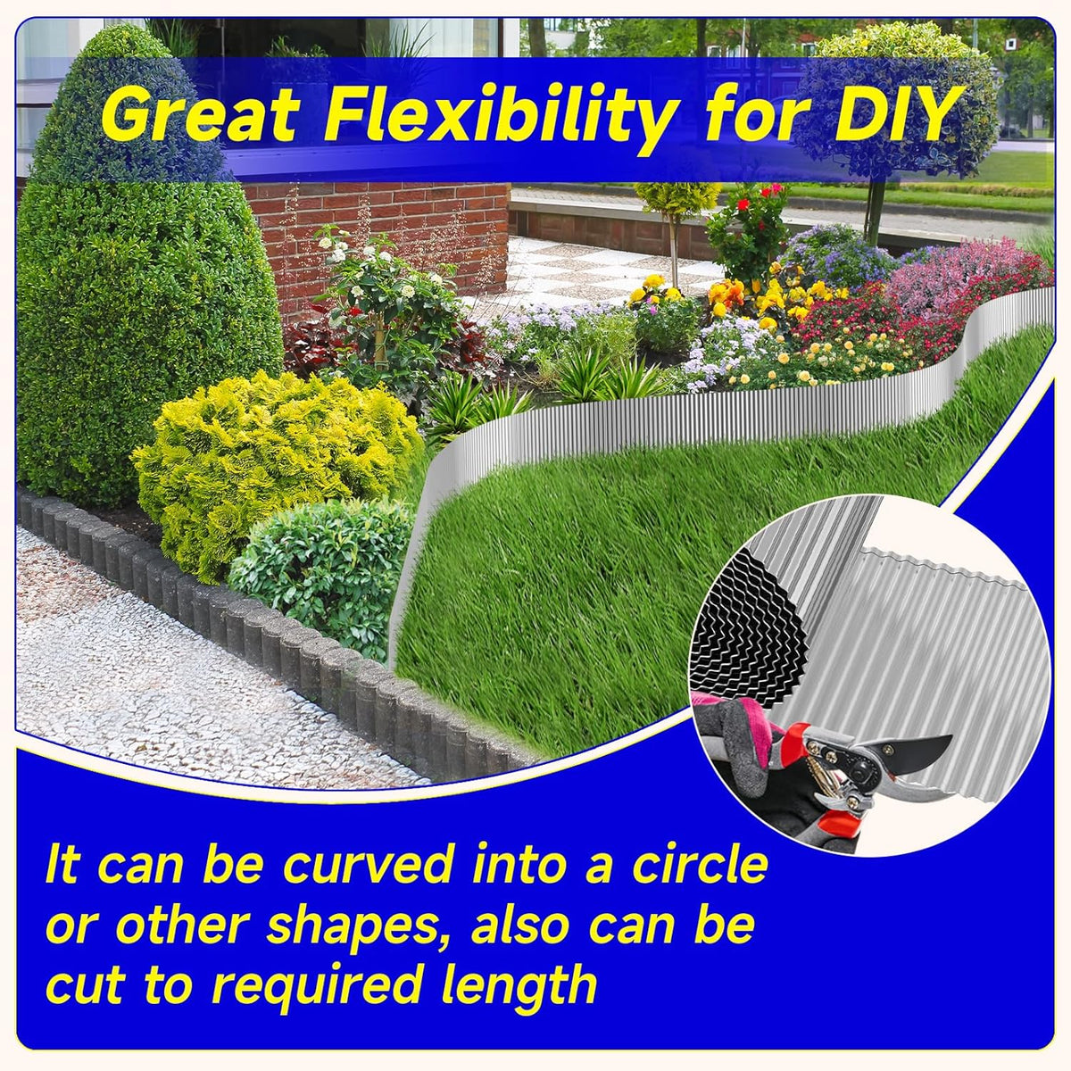 Corrugated Garden Edging,10"×20Ft Galvanized Steel Landscape Edging & Lawn Edging Border,Metal Garden Border for Flower Beds,Garden,Lawn,Raised Beds & Tree Surrounds(Silver)