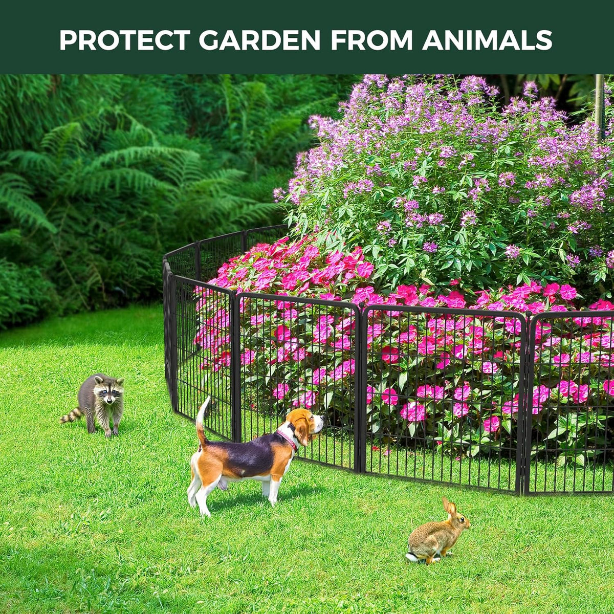 FXW Garden Fence Outdoor for The Yard – 40in(H) x 9.1ft(L) Heavy Duty Metal Animal Barrier for Dog and Rabbit, Decorative Dog Fence, 4 Panels, Black