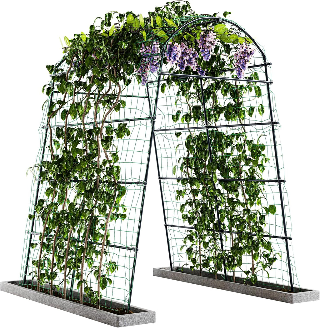 Idzo Garden Arch Trellis, 88in Tall Stainless Steel Tunnel Vegetable Trellis w PE Coating Protect Against Rust, Space-Saving & Durable Cucumber Trellis for Climbing Plants Outdoor, Minimal Maintenance