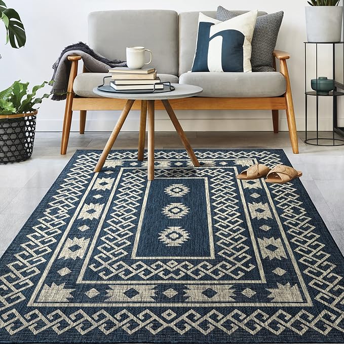 Antep Rugs Patio 8x10 Outdoor/Indoor Southwest Aztec Native Area Rug (Blue, 7'10" x 10')