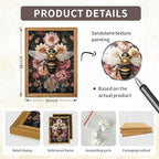 Framed Vintage 3D Textured Wall Art - Dark College Bee Flowers Wall Decor - Hand Drawn Sandstone Nature Botanical Pictures for Living Room Bedroom Home Decor 24x36in