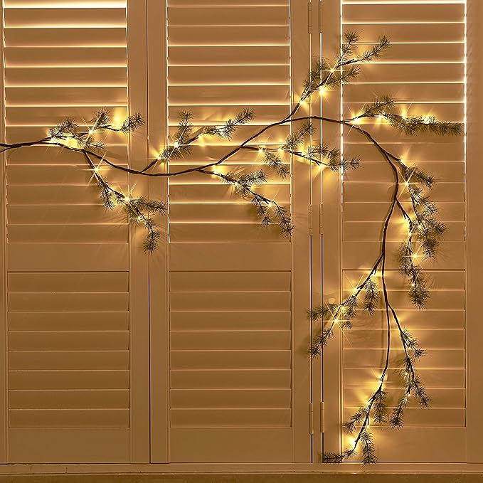 Hairui Lighted Pine Garland Battery Operated with Timer 6FT 48 Lights, Christmas Garland with Lights for Indoor Outdoor Home Holiday Decoration