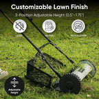 16" Push Reel Lawn Mower with Grass Catcher – Manual 5-Blade Hand Mower, Adjustable 3-Position Cutting Height (0.5"–1.75"), Lightweight & Eco-Friendly – 1-Year Warranty