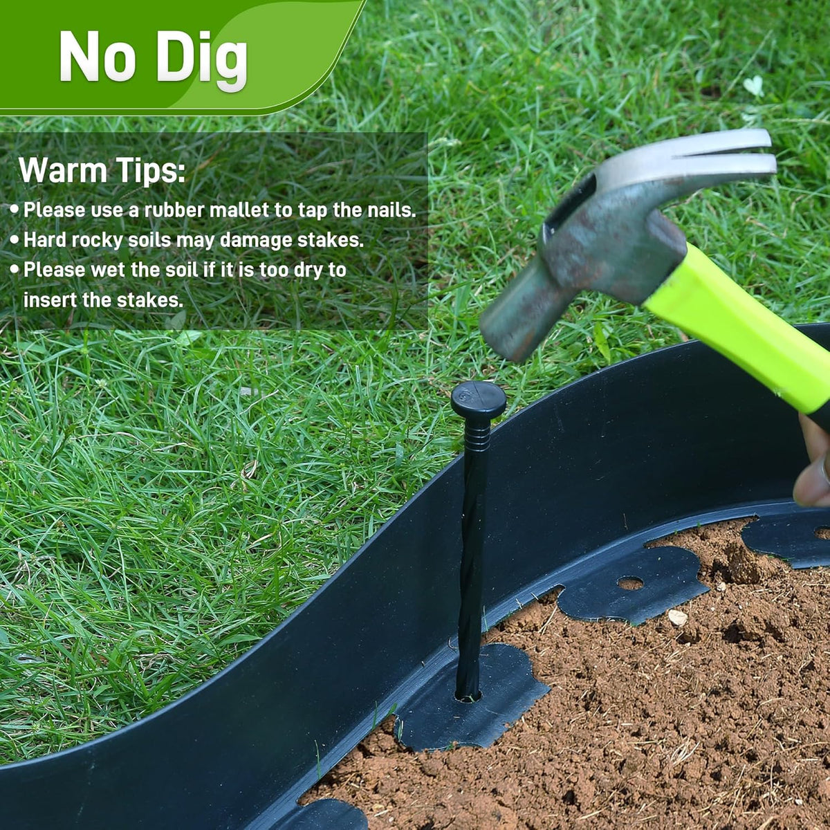 2 Inch x 50FT Landscape Edging Border with 45 Anchoring Spikes, No Dig Garden Border Edging Kit, Plastic Lawn Edging Border for Landscaping Garden Flower Beds Lawn Yard Paver Pathway, Black