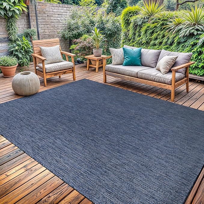 Washable Indoor Outdoor Rug 10x14 Weather Resistant Area Rugs Modern Solid for Porch Deck Balcony Backyard Patio Outside Carpet (10 X 14 Azure Blue)