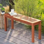 Tangkula Patio Wood Bench, 2-Person Solid Wood Bench with Slatted Seat, 39.5" Long Loveseat with Stable Wood Frame, Indoor Outdoor Dining Bench for Backyard, Poolside, Entryway (1)