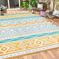 Lahome Outdoor Rugs 8x10 Waterproof, Reversible Outdoor Plastic Straw Rug for Camping Patio, RV Outdoor Rugs Outside, Outdoor Carpet for Porch Deck Backyard Picnic(Blue/Yellow,8'x 10')