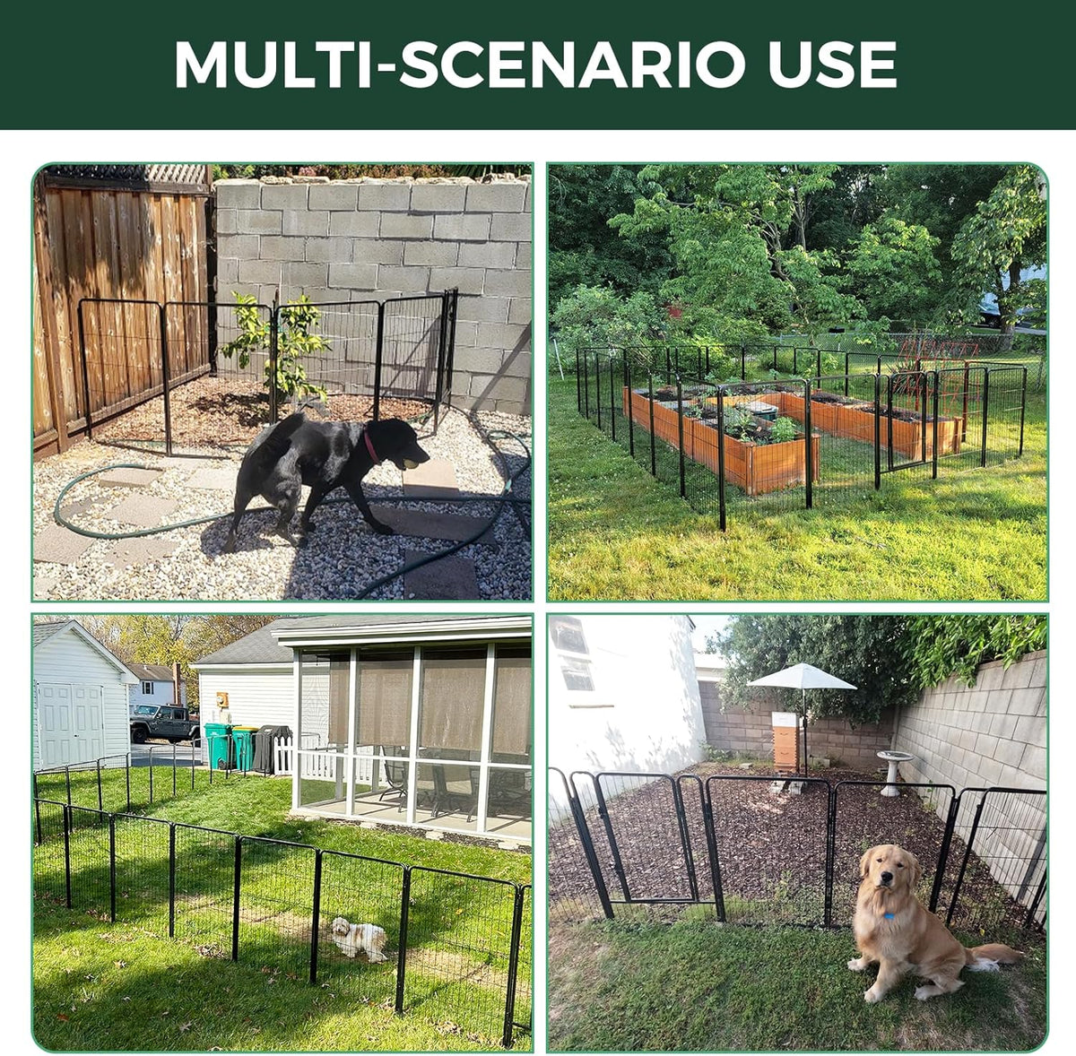 FXW Garden Fence Outdoor for The Yard – 40in(H) x 9.1ft(L) Heavy Duty Metal Animal Barrier for Dog and Rabbit, Decorative Dog Fence, 4 Panels, Black