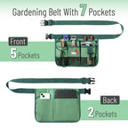 UNCO- Adjustable Gardening Belt, Green, 7 Pockets, Wear, Cut and Water Resistant, Garden Tool Belt Pouch, Waist Apron with Pockets