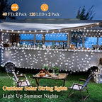 2 Pack Solar String Lights Total 240LED 80FT, IP67 Waterproof Solar Lights for Outside with 8 Modes, Upgraded Solar Panel Fairy Lights for Garden Party Wedding Decorations (Cool White) …