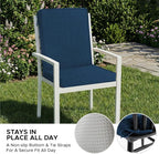 Outdoor Chair Cushions, Water-Resistant & Fade-Resistant, Patio Furniture Lawn Dining Chair Seat Replacement with Mid Back, Ties Zipper, Removable Cover, 18 x 16.5 Inch, Set of 1, Navy Blue