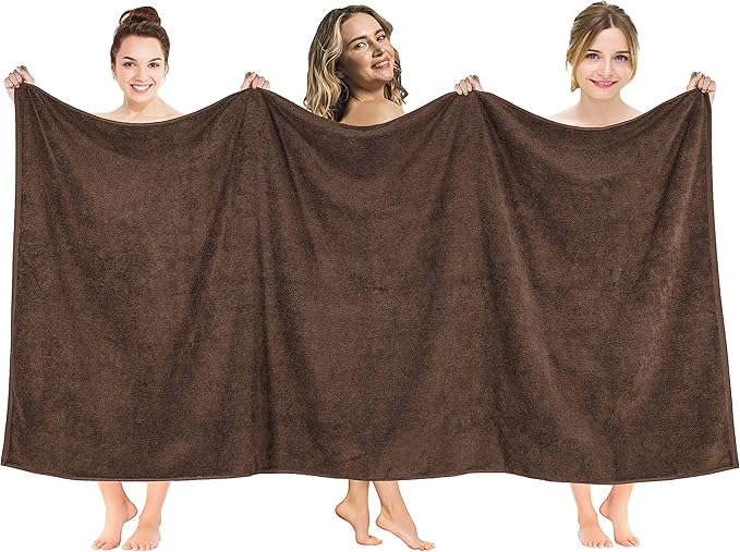 American Soft Linen Oversized Bath Sheet 40x80 Extra Large for Bathroom, 600 GSM 100% Cotton Turkish Jumbo Bathsheet Towels for Adults, Brown Bath Sheet