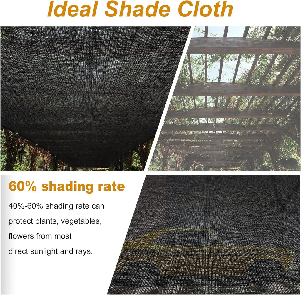SPORTYOUTH 70% Shade Cloth for Patio, 6x20 ft Mesh Tarp with Grommets, UV Resistant Black Sunblock Sun Shade Netting Cover for Garden, Greenhouse, Chicken Coop, Pergola, RV, Canopy, Barn Kennel