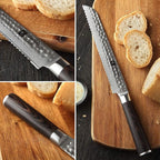 XINZUO 67 Layers Damascus Bread Cutting Knife, 8 Inch Serrated Bread Knife for Homemade Bread Sourdough,Razor Sharp,Dark Brown Pakkawood Handle