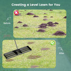 Goplus Lawn Leveling Rake, 36" x 10" Heavy Duty Level Lawn Tool w/ Ergonomic Handle for Soil, Effort-Saving Landscape Rake for Garden, Backyard, Golf Course, Farm, Pasture, Black