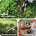 WORKPRO Weed Puller Tool, Metal Leverage Base and V-Shaped Forks for Easy Weed Removal & Deeper Root Digging, Heavy Duty Stainless Steel with Wood Handle, Manual Hand Weeder for Gardening