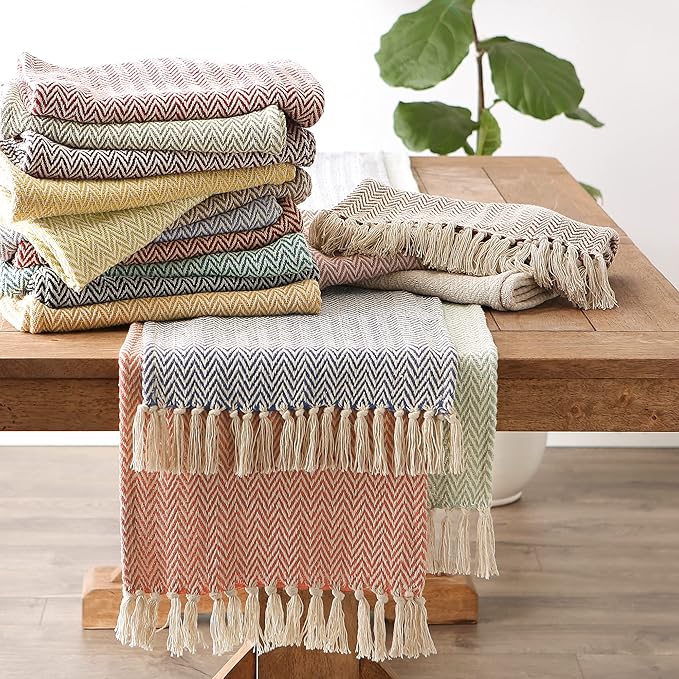 DII Woven Basic Tabletop Collection, Chevron Table Runner, 15x72, Stone Blue
