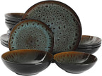 Gibson Elite Kyoto Double Bowl Dinnerware Set, Service for 4 (16pcs), Teal