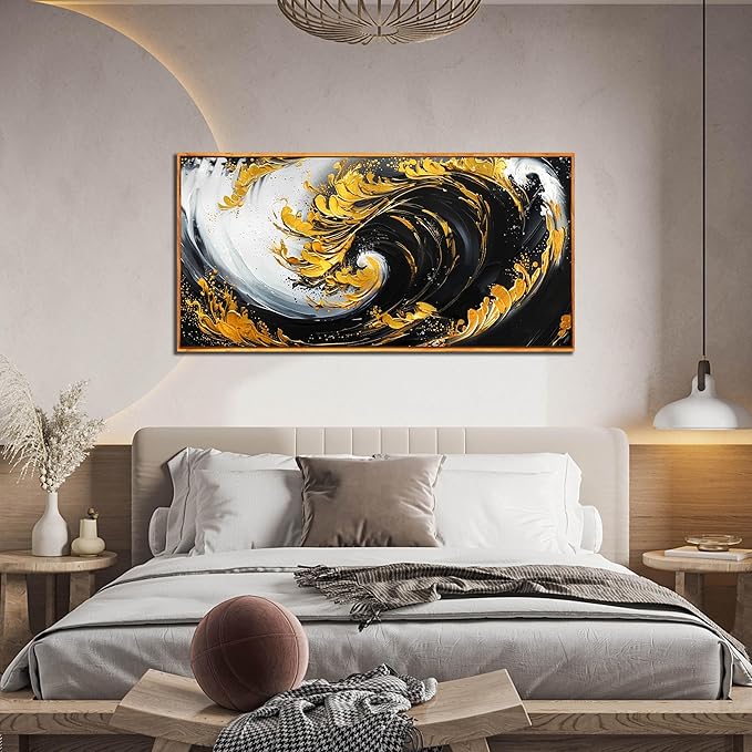 SIXTTART Abstract Living Room Pictures Wall Decor - Modern Office Artwork Wall Decor - Wooden Framed Wall Art for Bedroom Size 24" x 48"