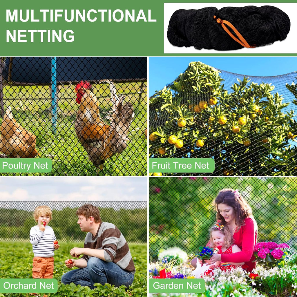 Heavy Duty Nylon Garden Mesh Netting - 25' x 25' Poultry Netting with 2.4' Square Mesh for Chicken Coop, Garden Protection, Fruit Tree Against Aviary, Deer, Squirrel
