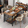 DWVO 70.8" Large Kitchen Dining Table for 6-8 People, Farmhouse Industrial Kitchen Table with Storage, Rectangle Apartment Dinning Room Dinette Tables for Eating Dinner, Rustic Brown