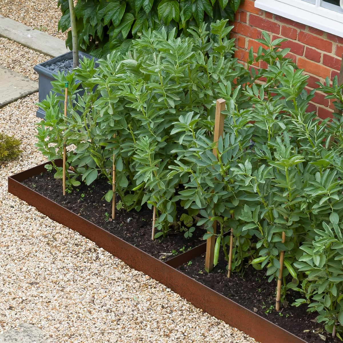Worth Garden 6-Pack Cor-Ten Steel Landscape Edging with Black Protection Strips - Rust Patina Finish 40" L x 8" H (20Ft Total) - Hammer-in 14-Gauge Metal Corten Lawn Yard Edging Border w/ 7 Clips