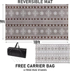 Outdoor Rug 9x18 for Patio Waterproof Patio Rugs Outdoor Mats for Front Porch,Beach Mat,Reversible Plastic Camping Rugs,Camper Rugs for Outside,RV,Deck,Balcony,Backyard,Boho Brown