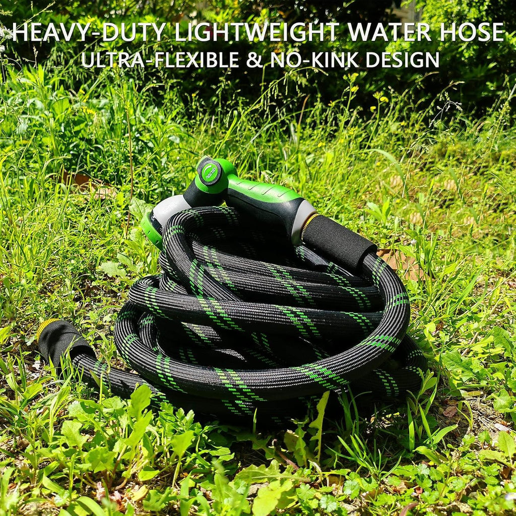 Garden Hose 50 FT, NON-EXPANDABLE Heavy-Duty Flexible & Lightweight Water Hose with 10-Function Nozzle, No-Kink Design, Leak-Proof Super Fabric, Solid Fittings for Lawn, Car, RV, Outdoor