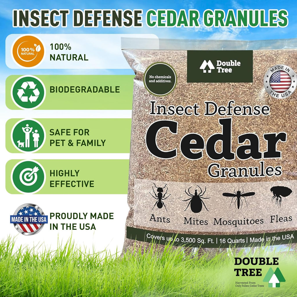 Double Tree Home and Garden Cedar Granules | Repels Fleas, Ticks, Ants, and Mosquitos | Rich Cedar Scent | Non Toxic | Pet Safe | 2 Bags (32 Quarts)