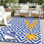 OLANLY Waterproof Outdoor Rug 6x9 ft, Outdoor Plastic Straw Rug for Camping, RV Mat Outside, Outdoor Carpet for Porch, Deck, Backyard, Balcony, Picnic, Blue & White