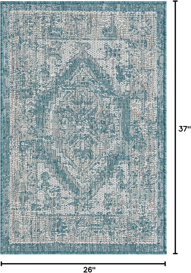 Unique Loom Outdoor Traditional Collection Area Rug - Valeria (2' 2" x 3' 1" Rectangle, Aqua/ Ivory)