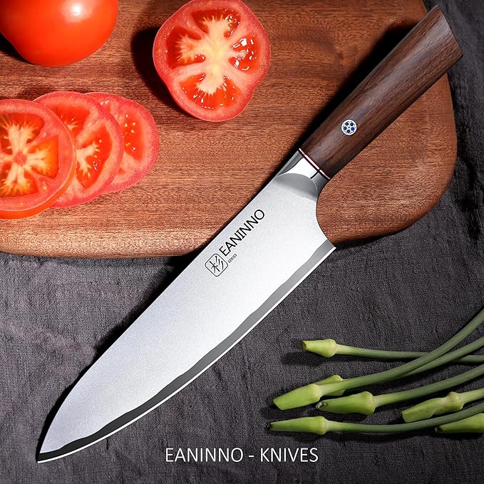 Chef Knife Japanese 8 inch Kitchen Knife, Professional High Carbon Steel 10Cr15Mov Forged Sharp Cutting Chefs Knifes for Meat Vegetable with Bubinga Handle