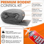 [Upgraded] Rodent Barrier Kit, 3Pcs Steel Wool Included 3Pcs PU Spray Foam for Mice Control, 3.2"x7.5’ Rodent Control Fill Fabric, Gloves, Scissors, Gap Blocker in Hole Pipeline Vent in House, Garage