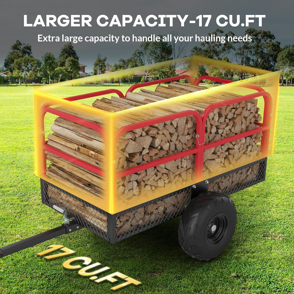 GAOMON Heavy Duty Utility Cart Cargo Trailer, 1700 Lbs 15 Cubic Feet, Yard Utility Trailer with Removable Sides and Handle, Garden Dump Cart for Hauling Behind Lawn & Garden Tractors
