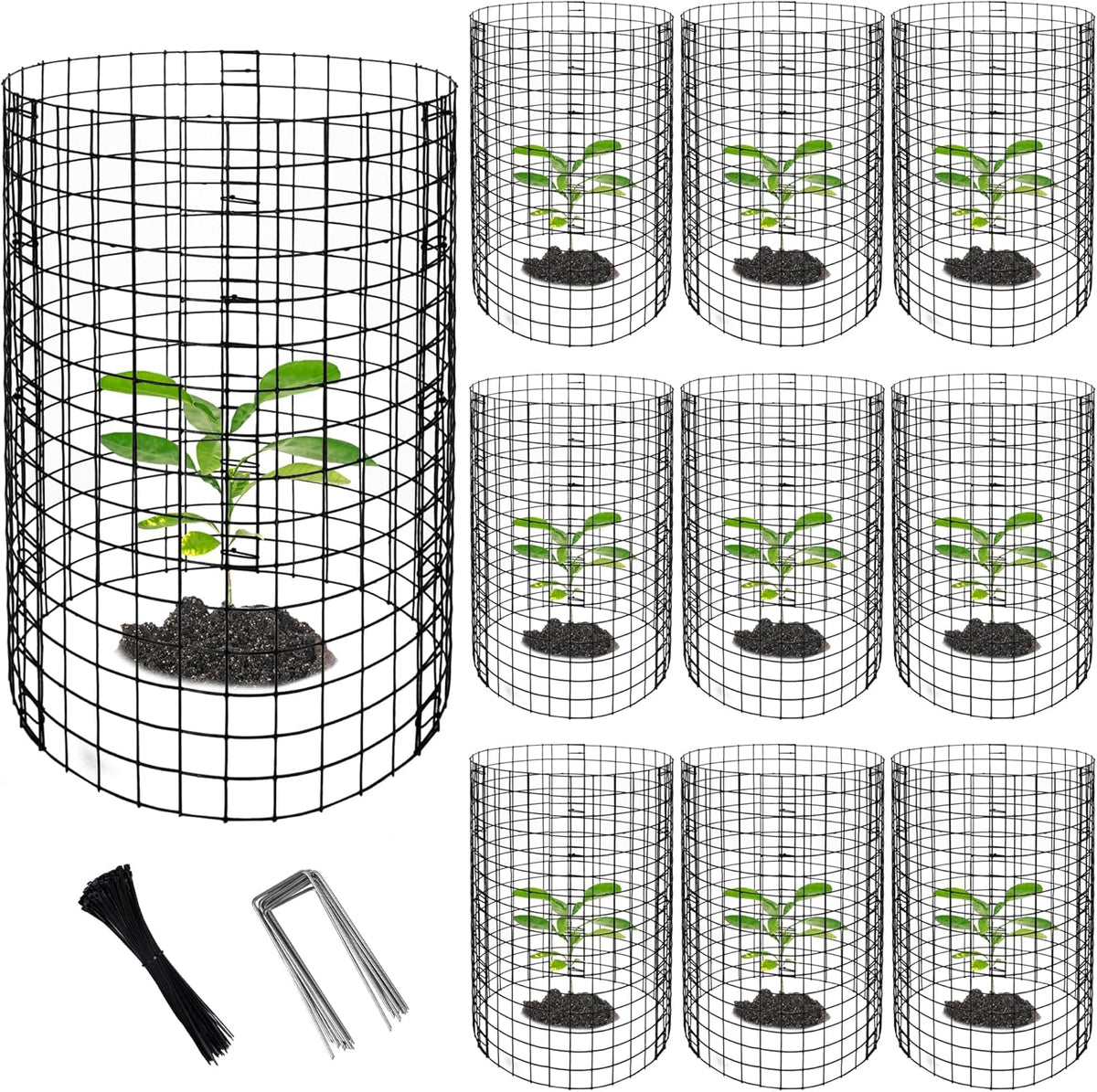 Adnee 10 Packs Wire Plant Protector from Animals - 20" H X 12" D Metal Mesh Plant Cage Covers - Sturdy Garden Bunny Barricades Chicken Wire Cloche for Plants Shrubs Vegetables Flowers