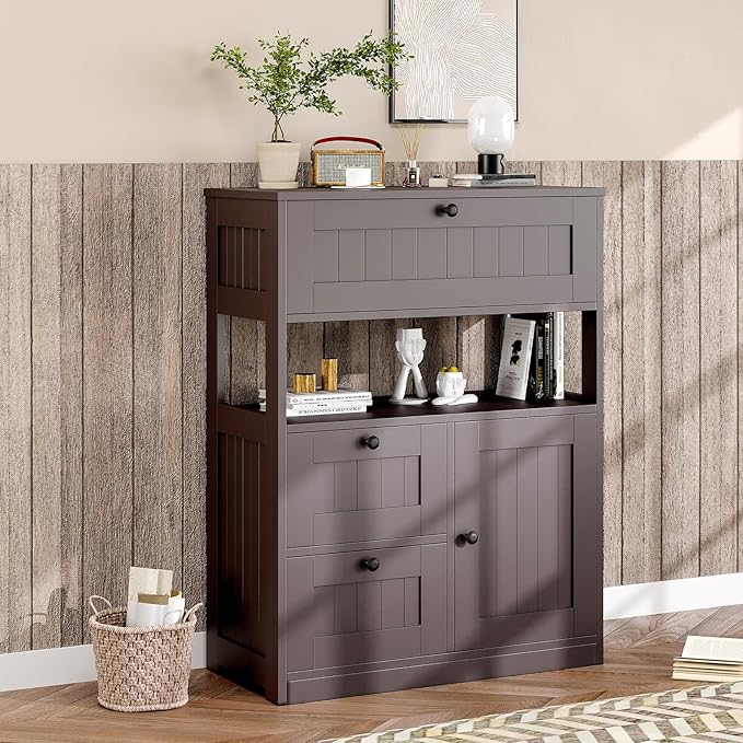 Bathroom Cabinet, Modern Bathroom Floor Storage Cabinet Organizer with 1 Door and 3 Drawers, Freestanding Cupboard for Kitchen/Living Room Use