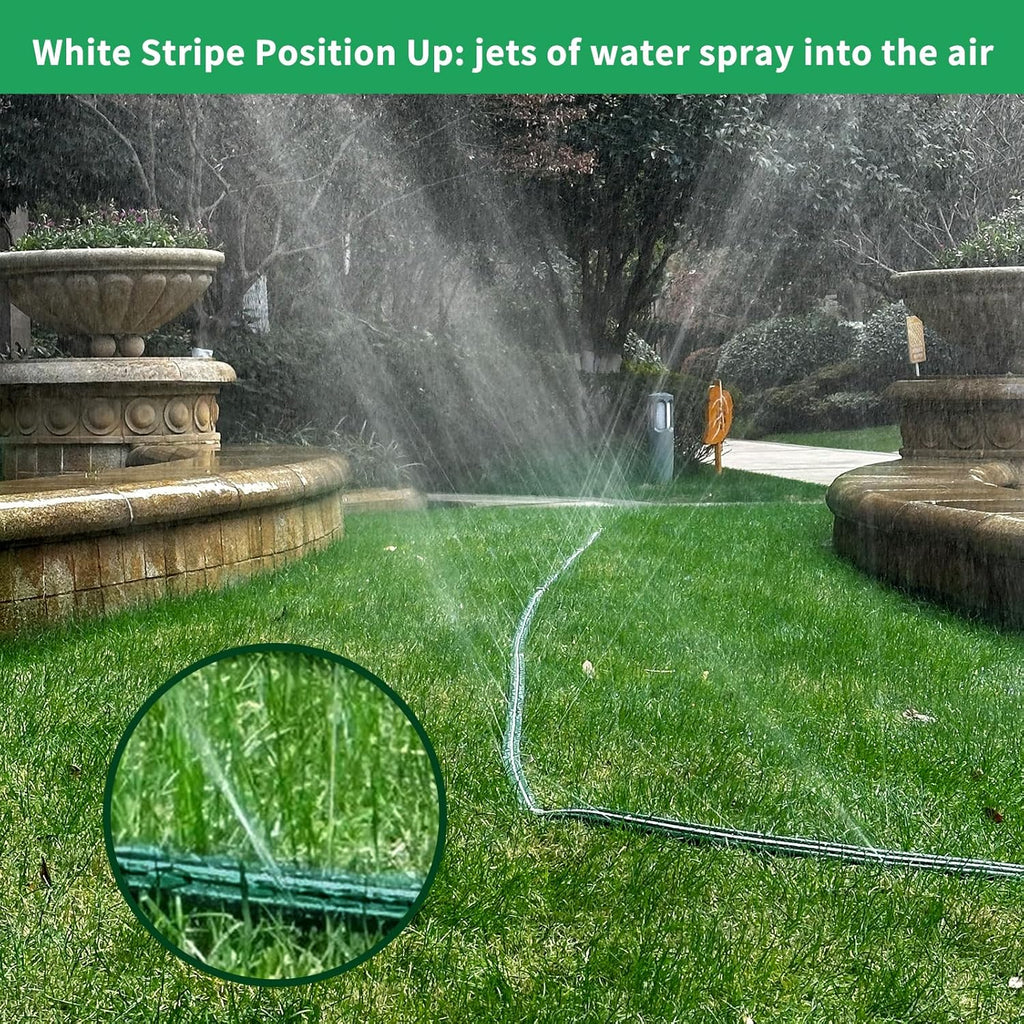 Watoo 2025 Sprinkler Hose & Soaker Hose for Yard - 100 FT Reinforced Flat Garden Hose with Holes, Heavy Duty No-Kink Lawn Irrigation Hose (Includes Stakes, High Pressure Spray)