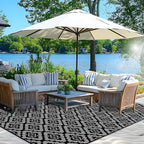 Wallona Outdoor Rugs 9x12 ft Patio Waterproof Clearance Indoor Outdoor Large Carpet for Patio Plastic Straw Reversible Area Rugs Mat for RV, Camping, Balcony, Beach, Picnic, Porch, Brick Black & Grey