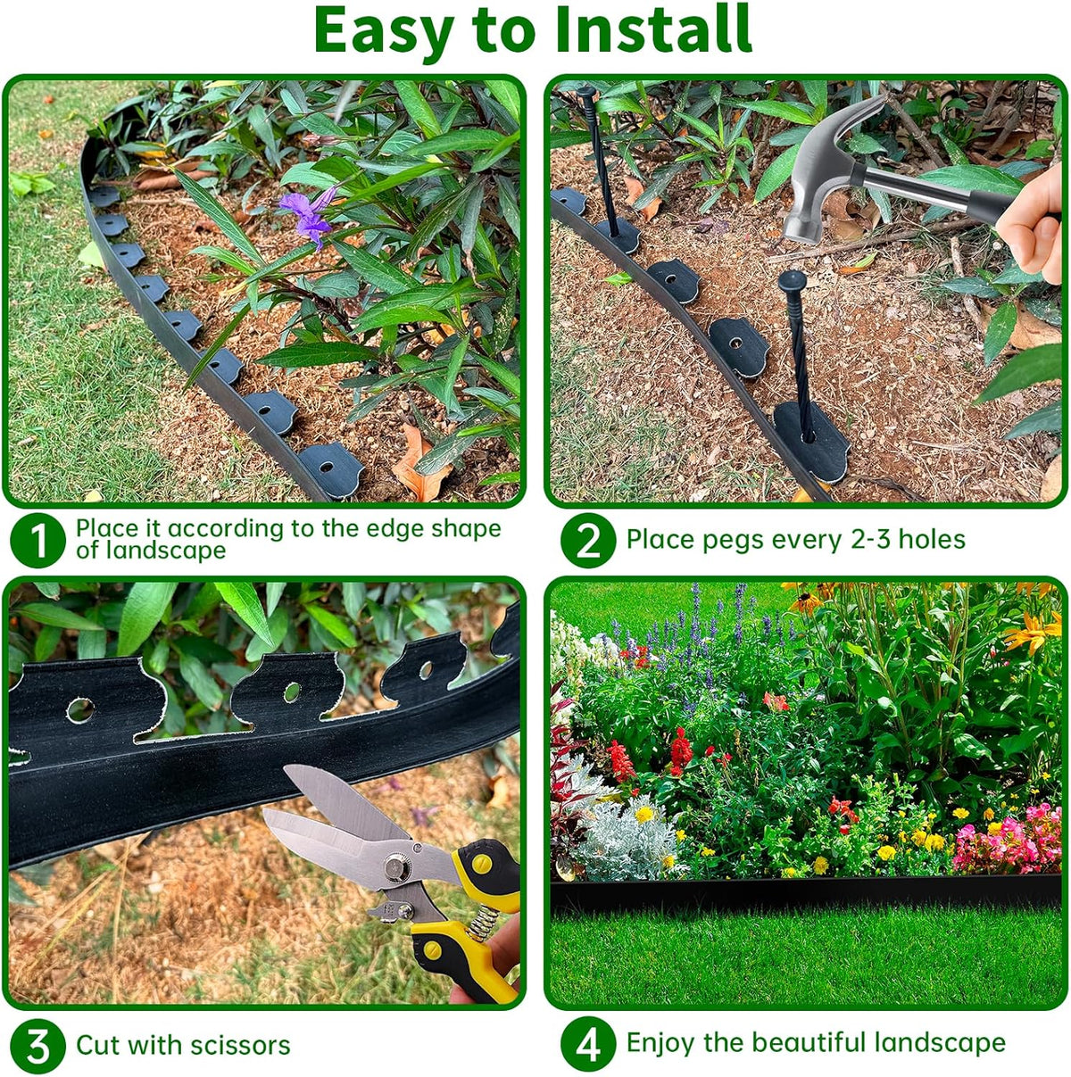 Landscape Edging Border No Dig - 20FT 4IN Tall Garden Edging Border with 20 Stakes, Plastic Garden Fence Lawn Edging Flexible for Landscaping, Flower Beds, Yard, Pathway with Connectors