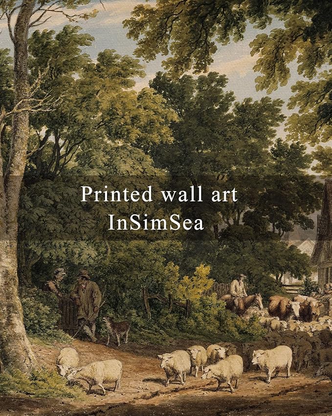 InSimSea Framed Canvas Wall Art Vintage Decor, Room Decor Classical Countryside Landscape Farmhouse Watercolor Painting Large Wall Art for Living Room Badroom Bathroom, 16"x24"