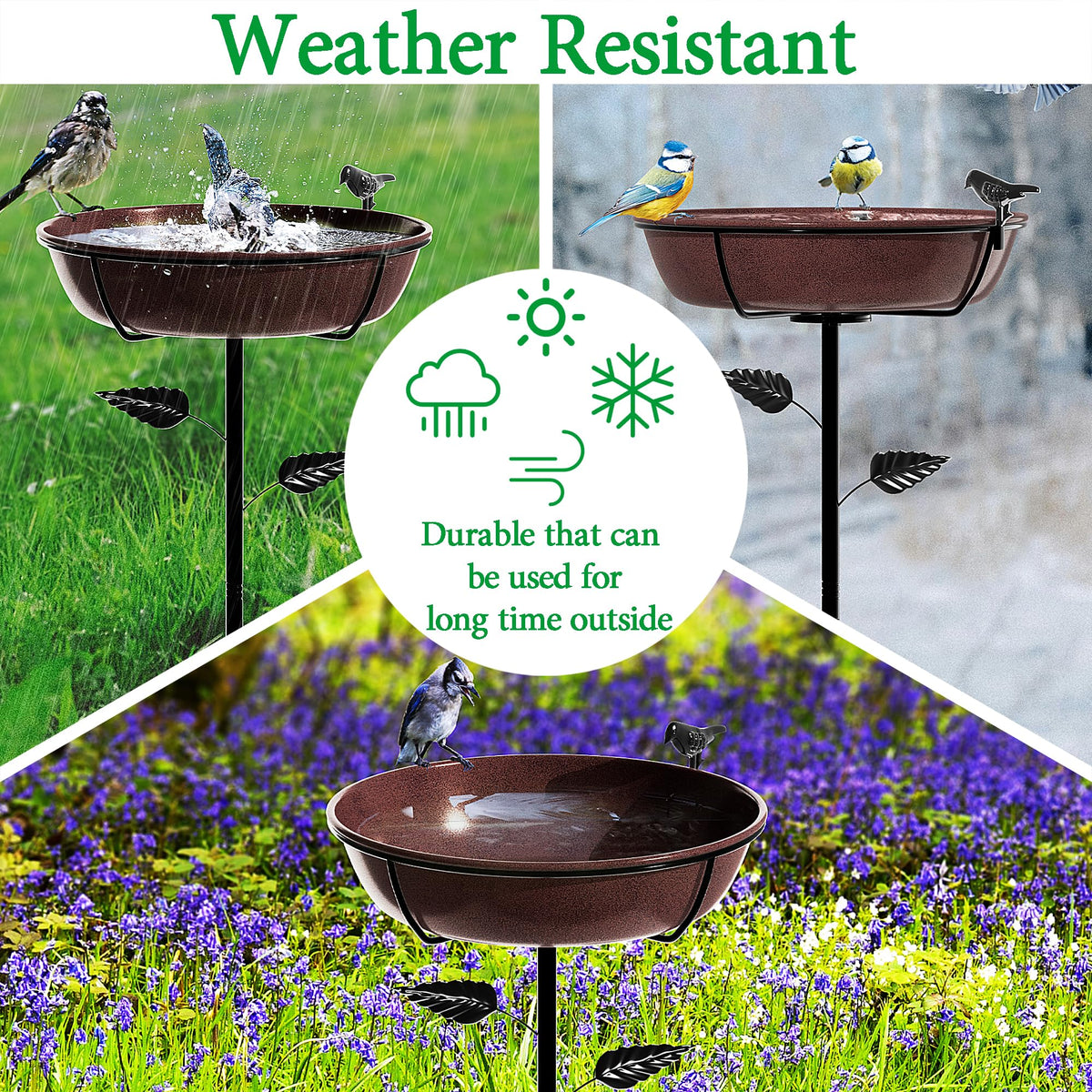 Polyjkl 3" Deep Metal Bird Bath for Outdoors 40in Tall, Removable 13" Dia Birdbath Bowl with Stable Stake, Vintage Birdbaths and Bird Feeders for Outside Garden Yard Patio Lawn Decor(Antique Bronze)
