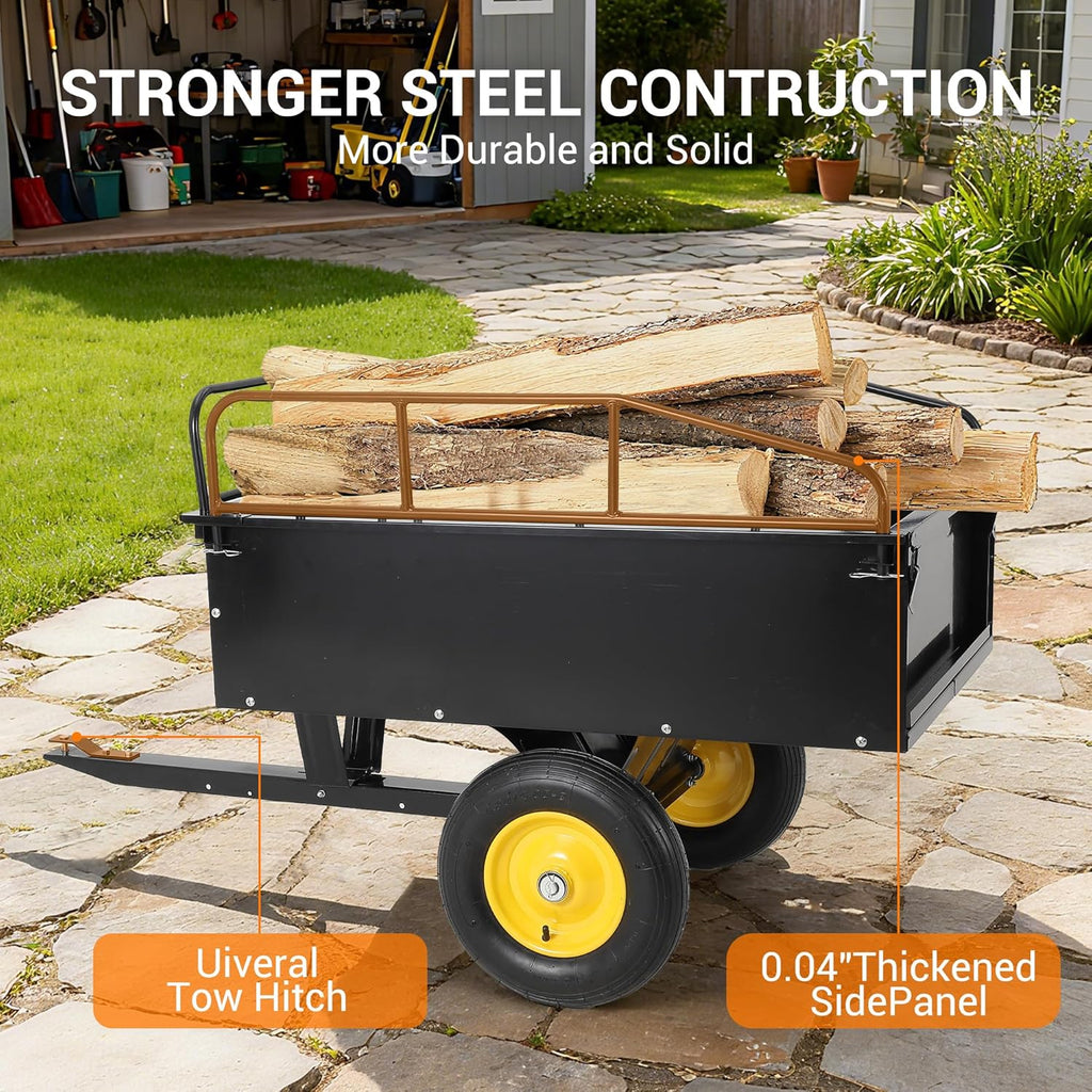 Garvee Garden Utility Trailer, 17 Cu. Ft & 750 LBS Capacity, ATV UTV Hauling Trailer, Tow Behind Steel Dump Cart, Hand Pull or Foot Pedal, Heavy Duty Yard Trailers for Lawn Mower Tractor