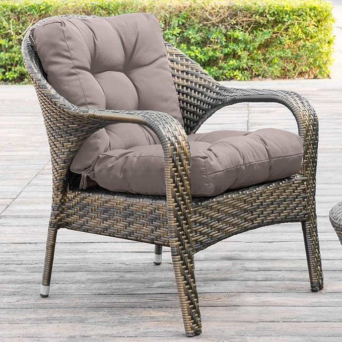 QILLOWAY Outdoor Chair Cushion for Patio Furniture, Waterproof Patio Cushions Set of 4 with Ties, Fade Resistant Replacement Pads for Outdoor Rocking Chairs,Tan,Grey