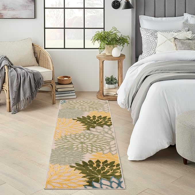 Nourison Home Aloha Indoor/Outdoor Green Multicolor 2'3" x 8' Area Rug, Easy-Cleaning, Non Shedding, Bed Room, Living Room, Dining Room, Backyard, Patio, Deck (2x8)