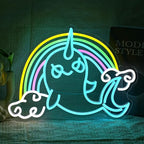 Rainbow Narwhal Neon Sign Dreamy Narwhal Led Sign Dimmable Rainbow Cloud Light up Sign Cute Fish Neon Light Decor for Bedroom Living Room Girl Dorm Shop Birthday Party Wedding Cartoon Lover