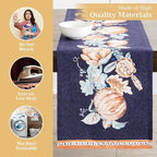 Maison d' Hermine Table Runner 100% Cotton Single Layer Table Runners 108 inches Long for Thanksgiving Christmas Decorations Home Kitchen Dining Party Wedding (Pumpkin Blues, 14.5" x 108")